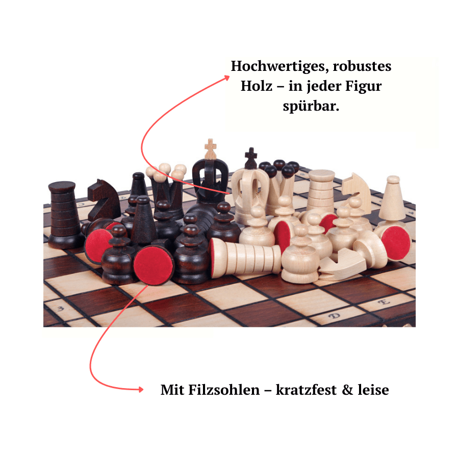 Reiseschach mit Staunton-Figuren, Nahaufnahme