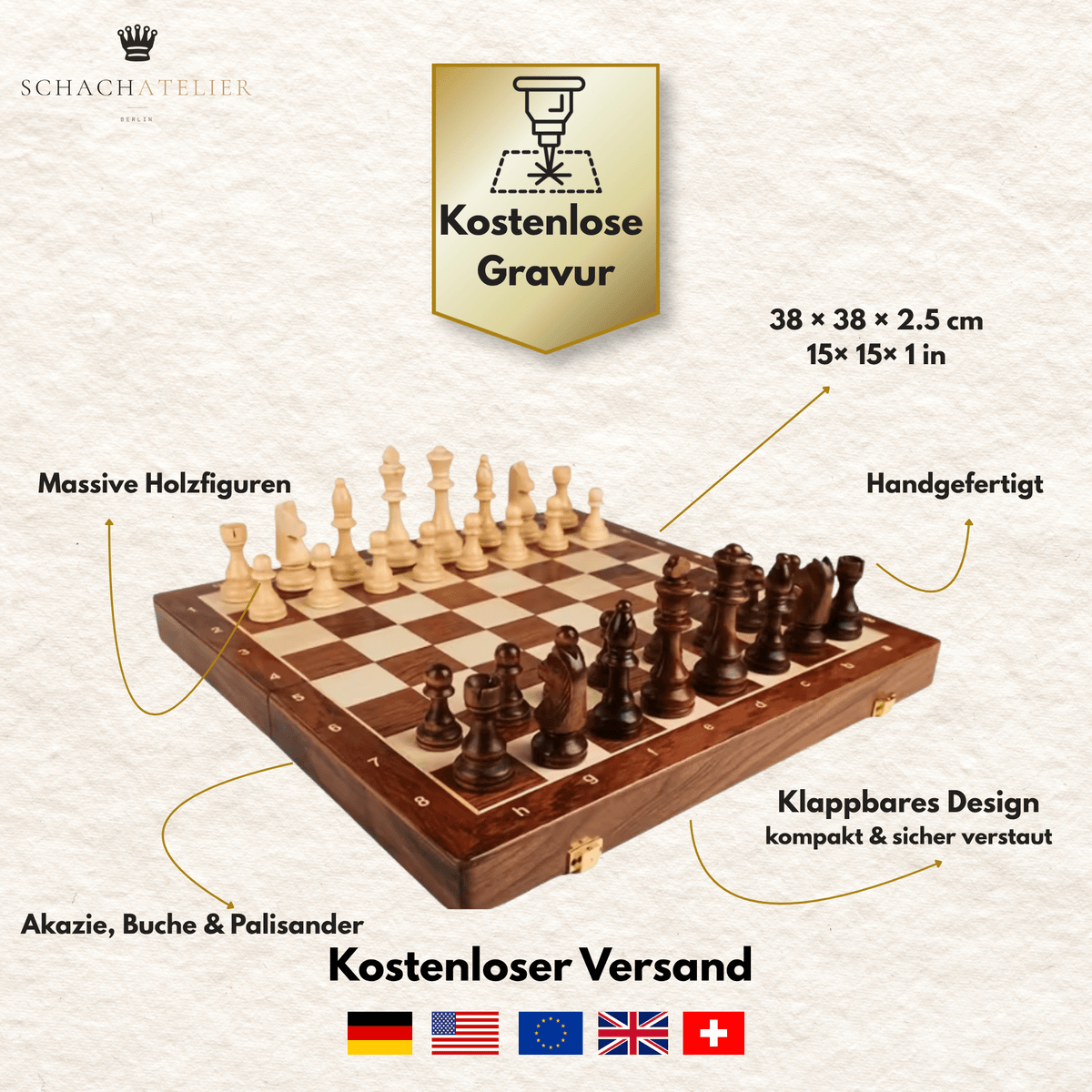 Reiseschach mit zusätzlichen Damensteinen für das 2-in-1 Set