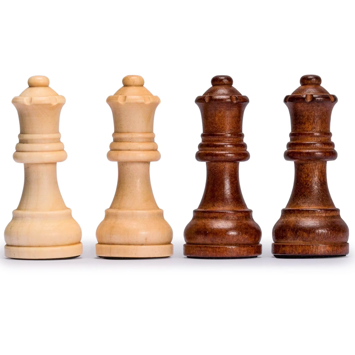 Schachfiguren-Damen aus Holz in Naturhell und Dunkelbraun