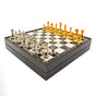 Schachspiel mit gewichteten Metallfiguren in Gold-Silber, handgefertigt – Schachatelier