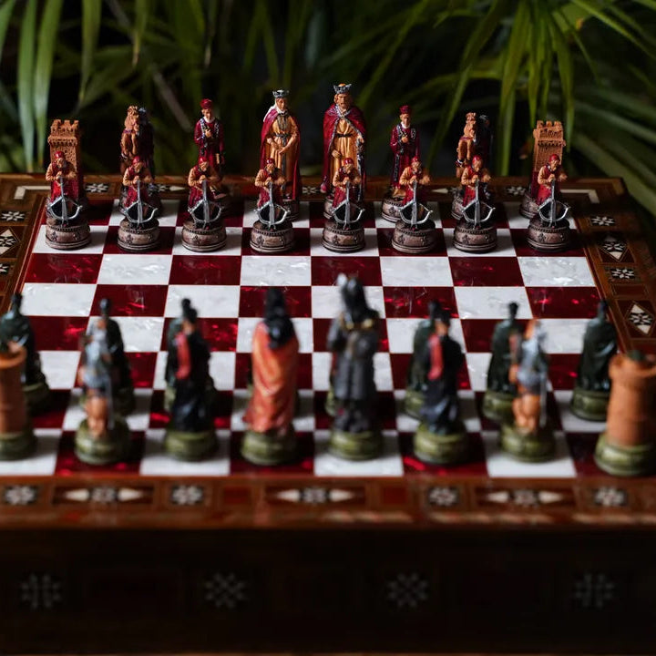 Premium Mosaik-Schachspiel aus Holz mit Schublade, handgefertigt – Schachatelier