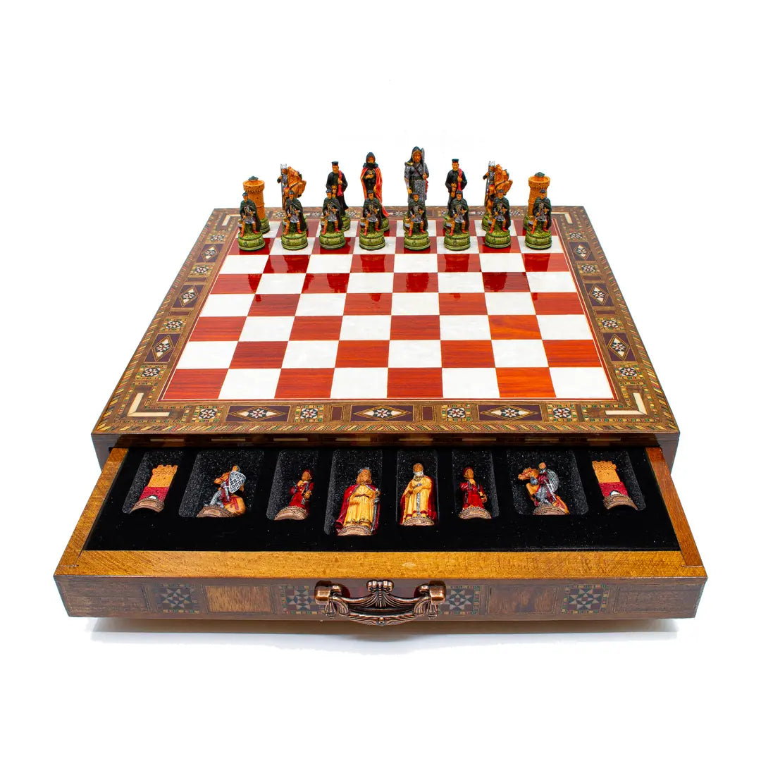 Premium Schachspiel mit Mosaik-Design und Aufbewahrungsschublade – Schachatelier