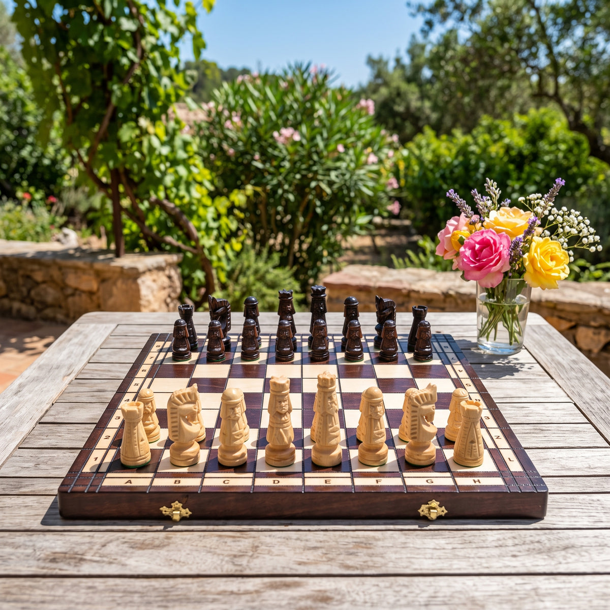 Aufgebautes Schachspiel mit großen Figuren, weitere Produktansicht